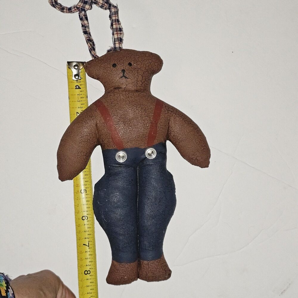 Vintage Paper Mache Bear Christmas Tree Ornament Folk Art Mini Bear With Ribbon